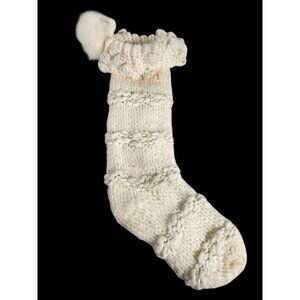 Madison Home Large Knitted Hanging Christmas Stocking Creme Gold Fur Accent 26"